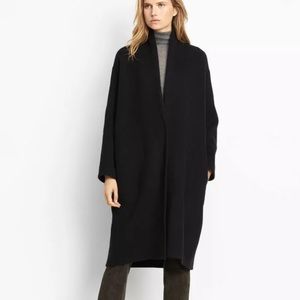 High Collar V Neck Coat Wool Blend Black XS NWT